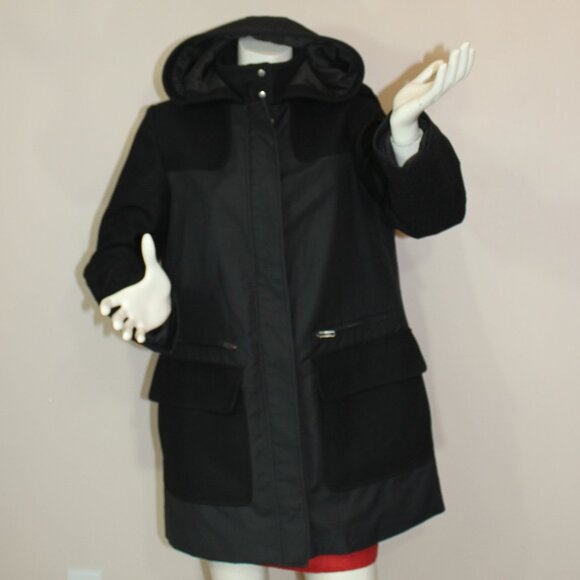 Theory Women's Black Makintosh Alanso Hooded Coat  - Size Large - Picture 3 of 8